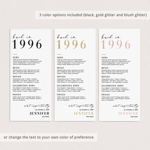 30.Geburtstags-Party-Dekoration 30.Geburtstags-Dinner-Karten 30.Geboren in 1996 Tischkarten 30.Party-Geburtstagsgeschenk für Sie und Ihn Zurück in 1996 dabei Bild 6