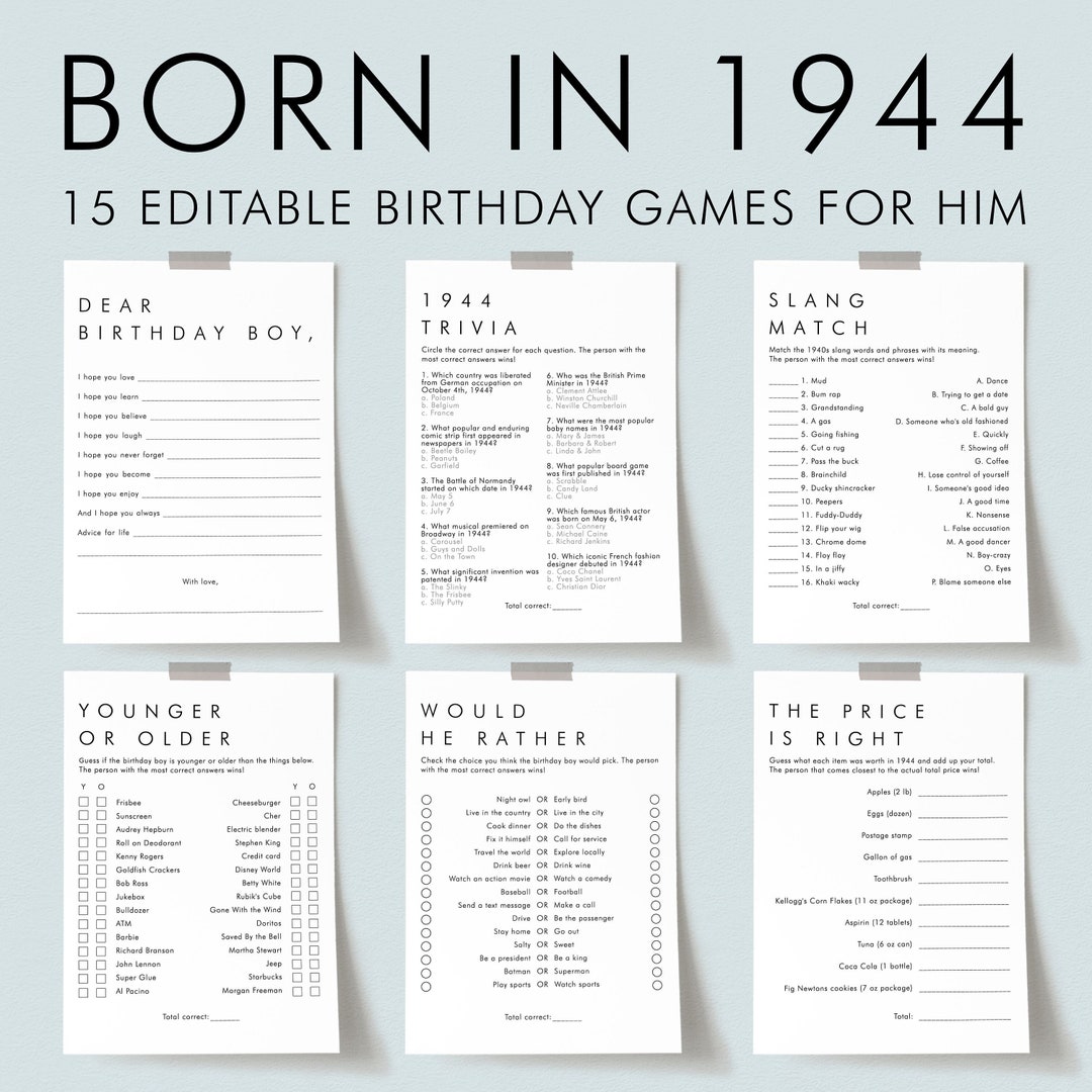 Mens Birthday Games For Him Born In 1944 Birthday Party Games Bundle 40th-birthday-gift-basket-40thbirthday-thisisforty-partyplanning