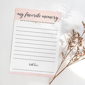 My Favorite Memory of the Birthday Girl Printable Birthday Party Games Pink and Gold Fun Adult Birthday Games Birthday Games For Women BG4