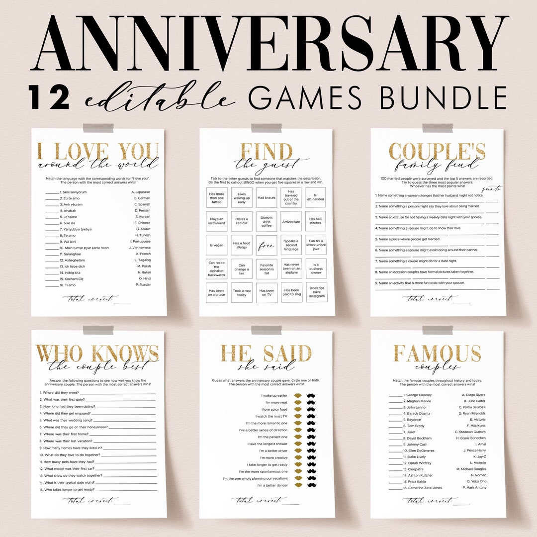 Anniversary Party Games Bundle Printable 25th 30 40 50th Wedding