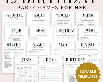 Birthday Games for Her Editable | Modern Birthday Party Games for Women Birthday Games for Adults Birthday Girl Bundle 21st 30th 50 60th MV1