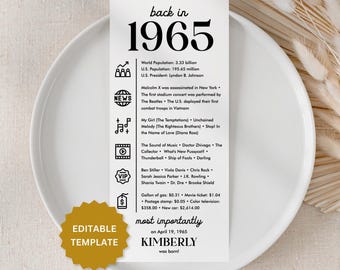 60 Jahre Geburtstag Party Dekoration 60 Jahre Tischkarten 60 Jahre Geburtstagskarte 60 Jahre Geburtstagsgeschenk für Sie und Ihn Zurück in 1965 UC1