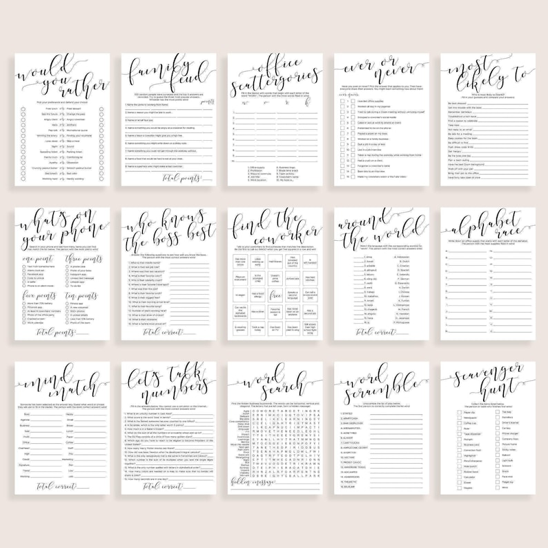 Office Party Games Bundle Printable Team Building Games for Work ...