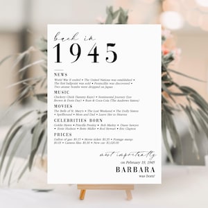 80th Birthday Party Decorations 80th Bday Place Cards 80th Born in 1945 Table Card 80th Party Birthday Gift for Her for Him Back in 1945 MV1