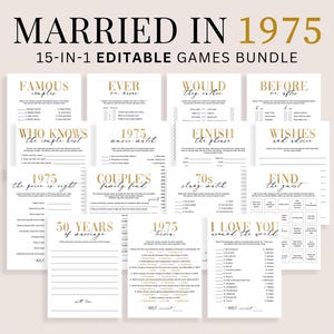 50th Anniversary Party Games Printable Married in 1975 Games Bundle Gold Wedding Anniversary 50 Years Married 1975 Party 50 Anniversary MV1