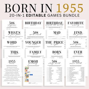 70th Birthday Games Bundle for Him or Her | Birthday Party Like Its 1955 Trivia Quiz, Born in 1955 Music Match 50s Slang Match Questions MV1