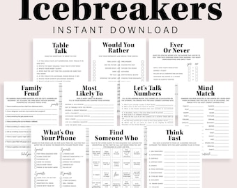 Icebreaker Games Printable Conversation Starters Icebreaker Bingo Get To Know You Games Games for Group Get Together Party Mingle Games MV2