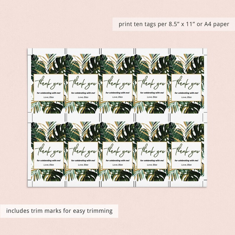 Tropical Thank You Tags Template Editable Favor Labels | Etsy