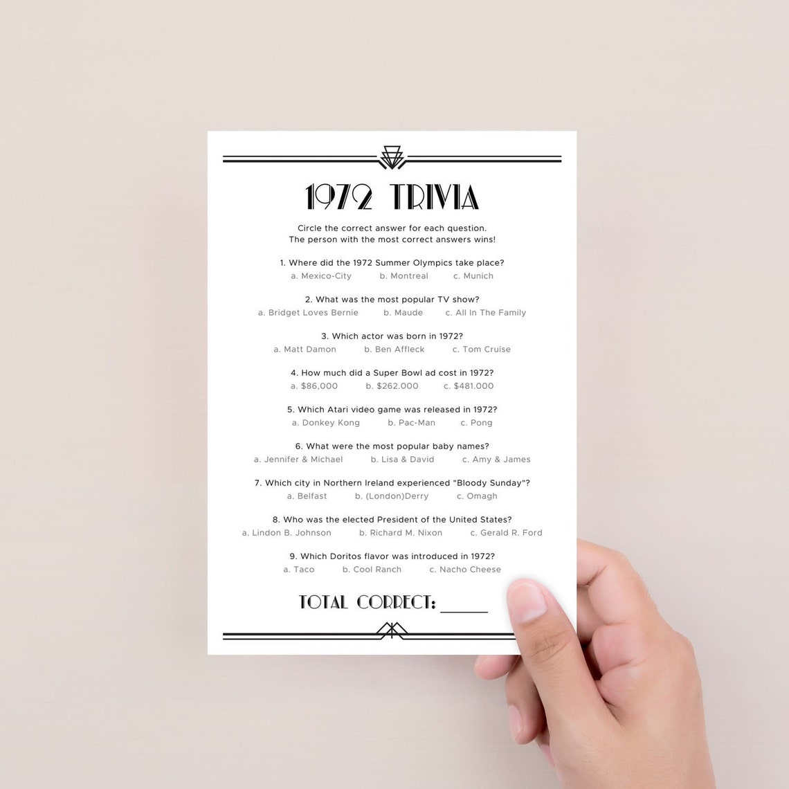 Fun Facts Quiz About 1972 Trivia Game Printable Birthday Party Etsy 