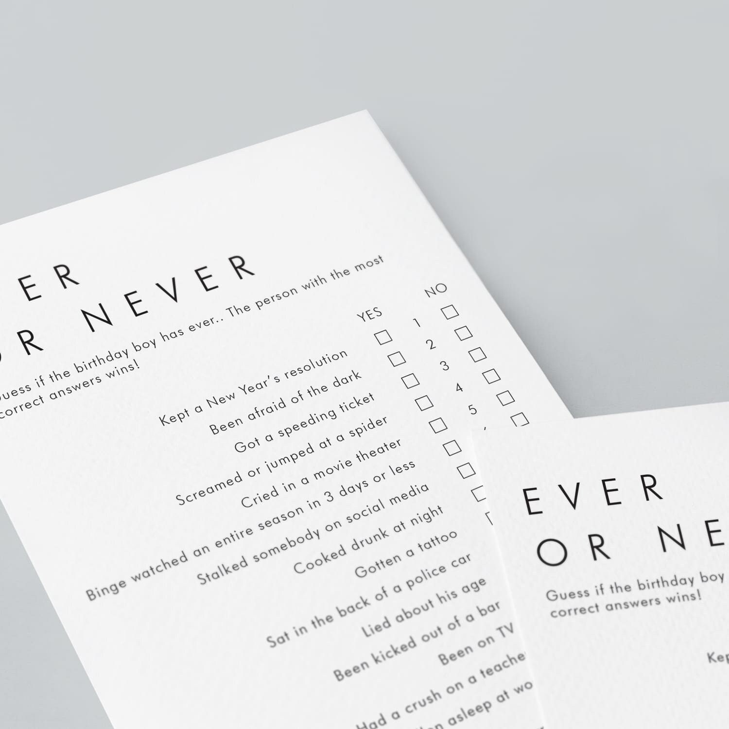 Birthday Ever or Never Game Printable Adult Birthday Party Games ...