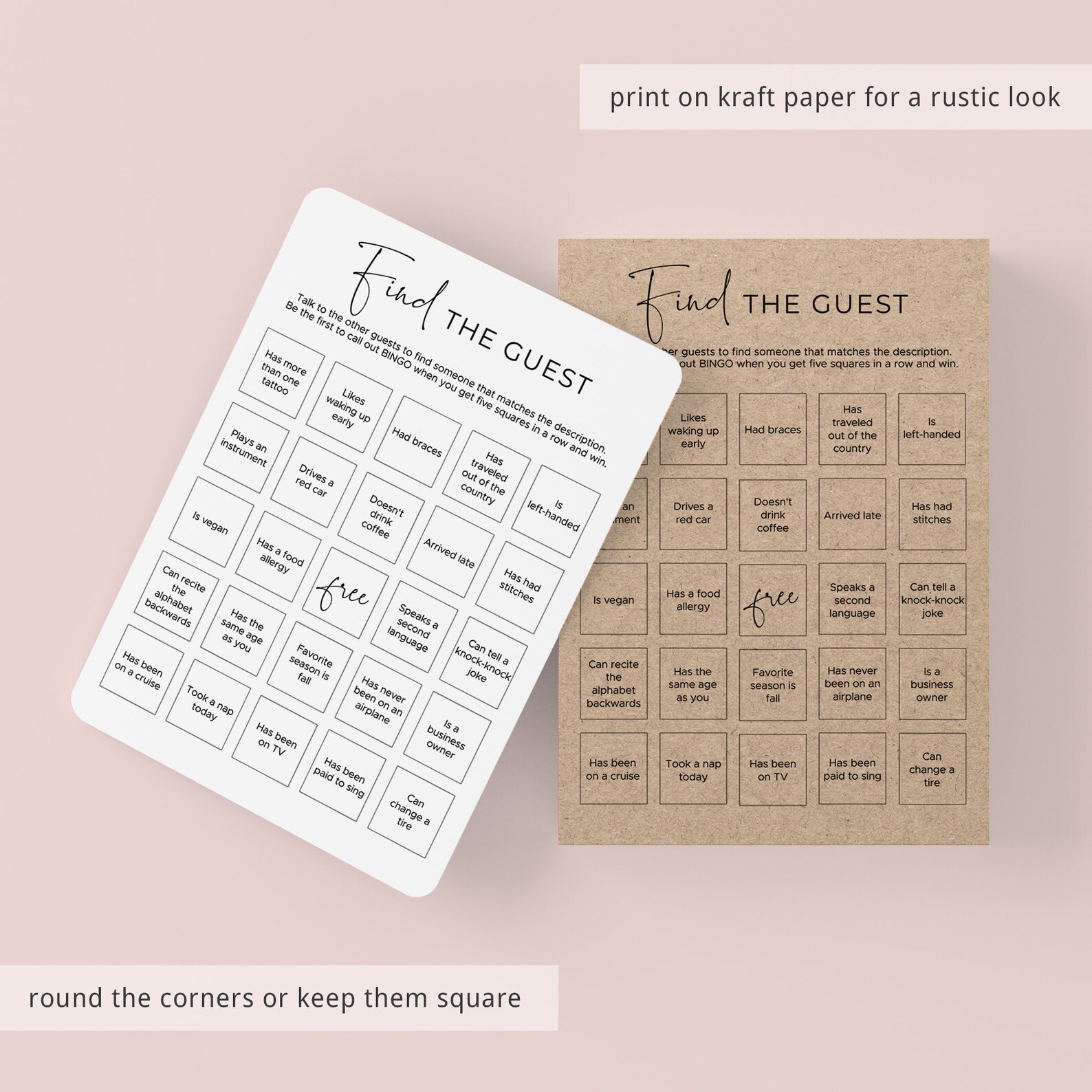 Find the Guest Bingo Printable Fun Birthday Icebreaker Game for Adults