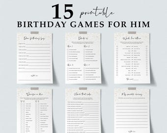 Birthday Games for Men: Printable Gold Party Activities (15 Cards)