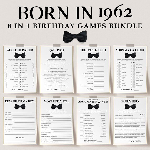 Happy Birthday Games For Adults Printable Born In 1962 Etsy