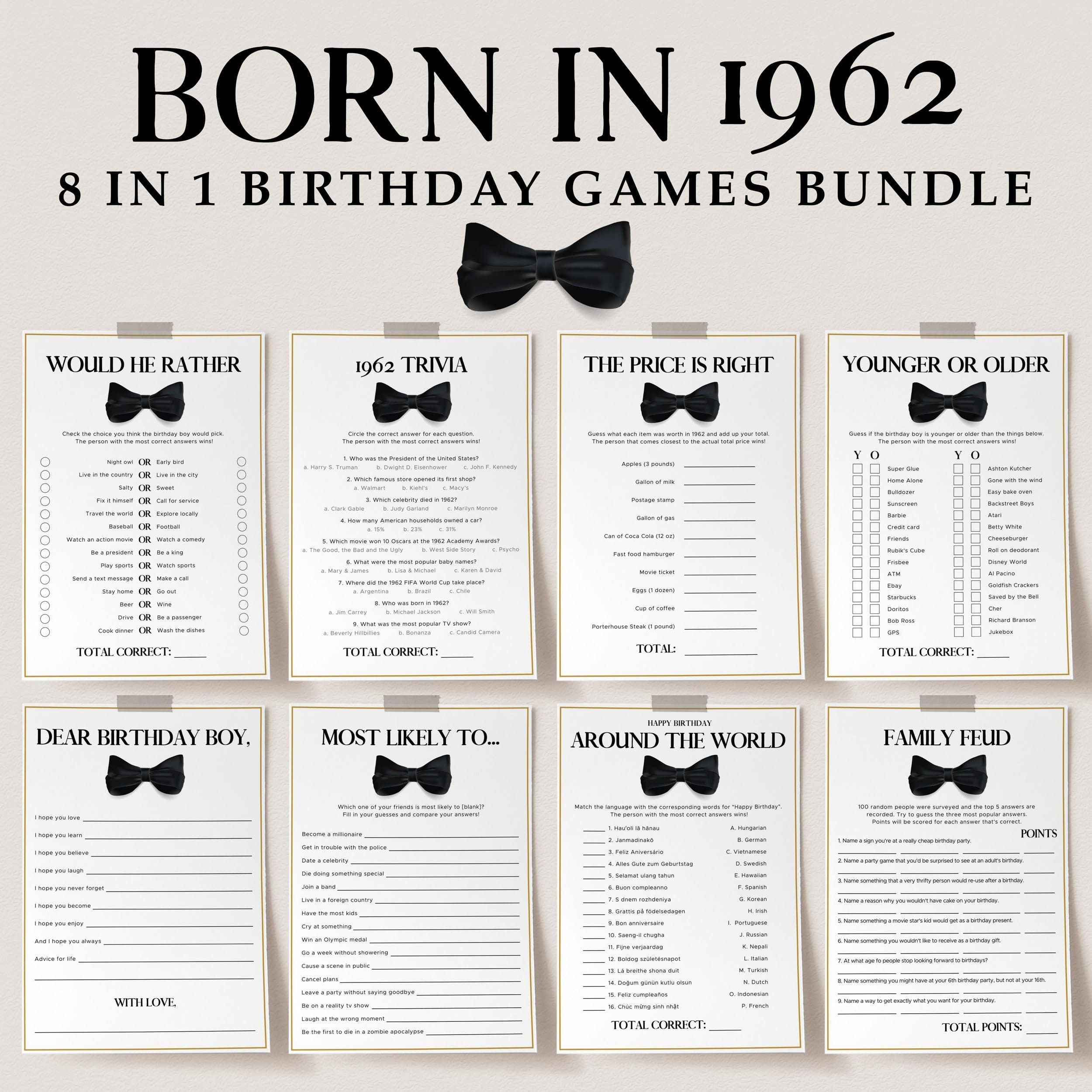 Happy Birthday Games for Adults Printable Born in 1962 Birthday Activities  to Play at Home 63rd Bday Bash Ideas for Dad Father Grandad TB1 - Etsy, image size:2500x2500