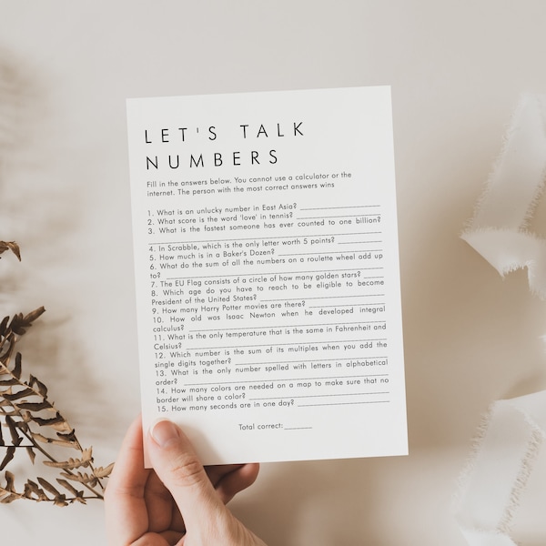 Office Party Lets Talk Numbers Game Printable | Minimalist Work Party Game, Icebreaker Team Building, Table Talk Game, Instant Download AM1
