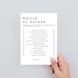 Birthday Would He Rather Game Mens Birthday Party Games Printable Adult Birthday Games for Him This or That Birthday Boy Game Minimalist AM1