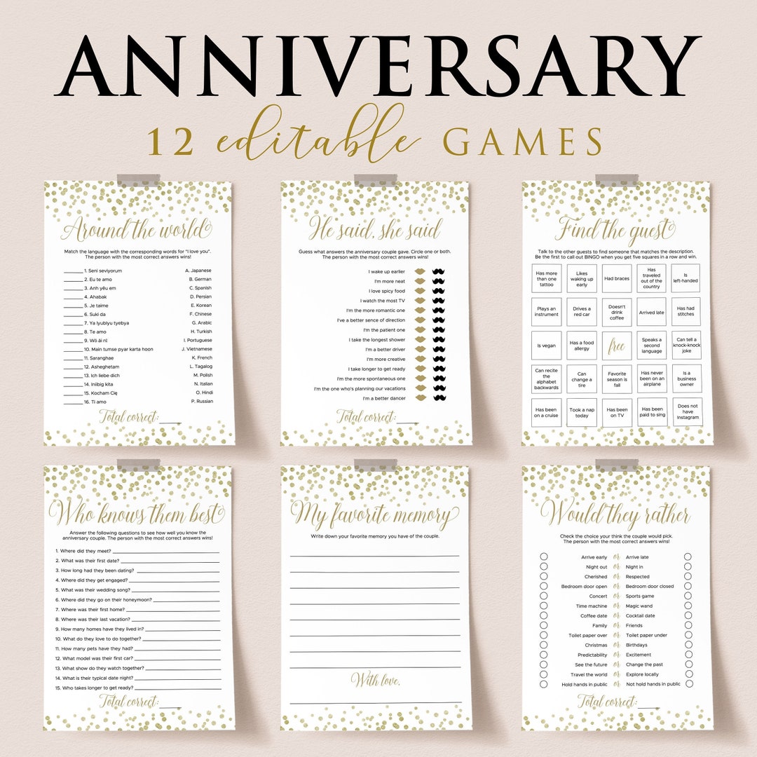 Gold Wedding Anniversary Party Games Bundle 20 25th 30 40 50th ...