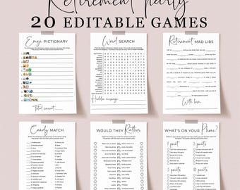 Retirement Games Printable Retiree Party Activities for Office Workplace Ideas Editable Cards Family Feud Emoji Pictionary Simple Games SP2