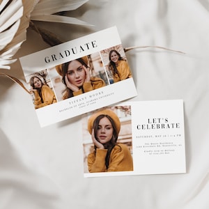 Modern Graduation Announcement Magazine Style Graduation Invitation Template Class of 2023 Senior Card Editable Photo Grid Grad Card DIY VS1