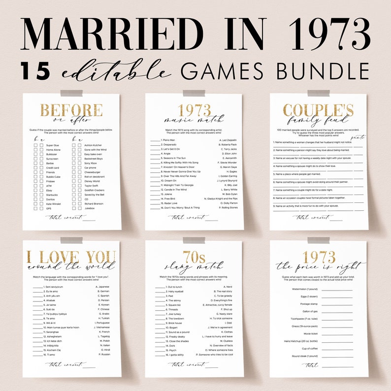 50th Anniversary Party Games Bundle Printable Married in 1973 - Etsy