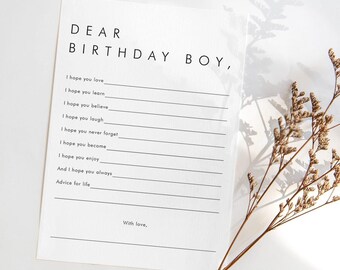 Birthday Wishes Card Printable Minimalist Dear Birthday Boy Card Teen Birthday Party Games for Him Adult Birthday Games Black and White AM1
