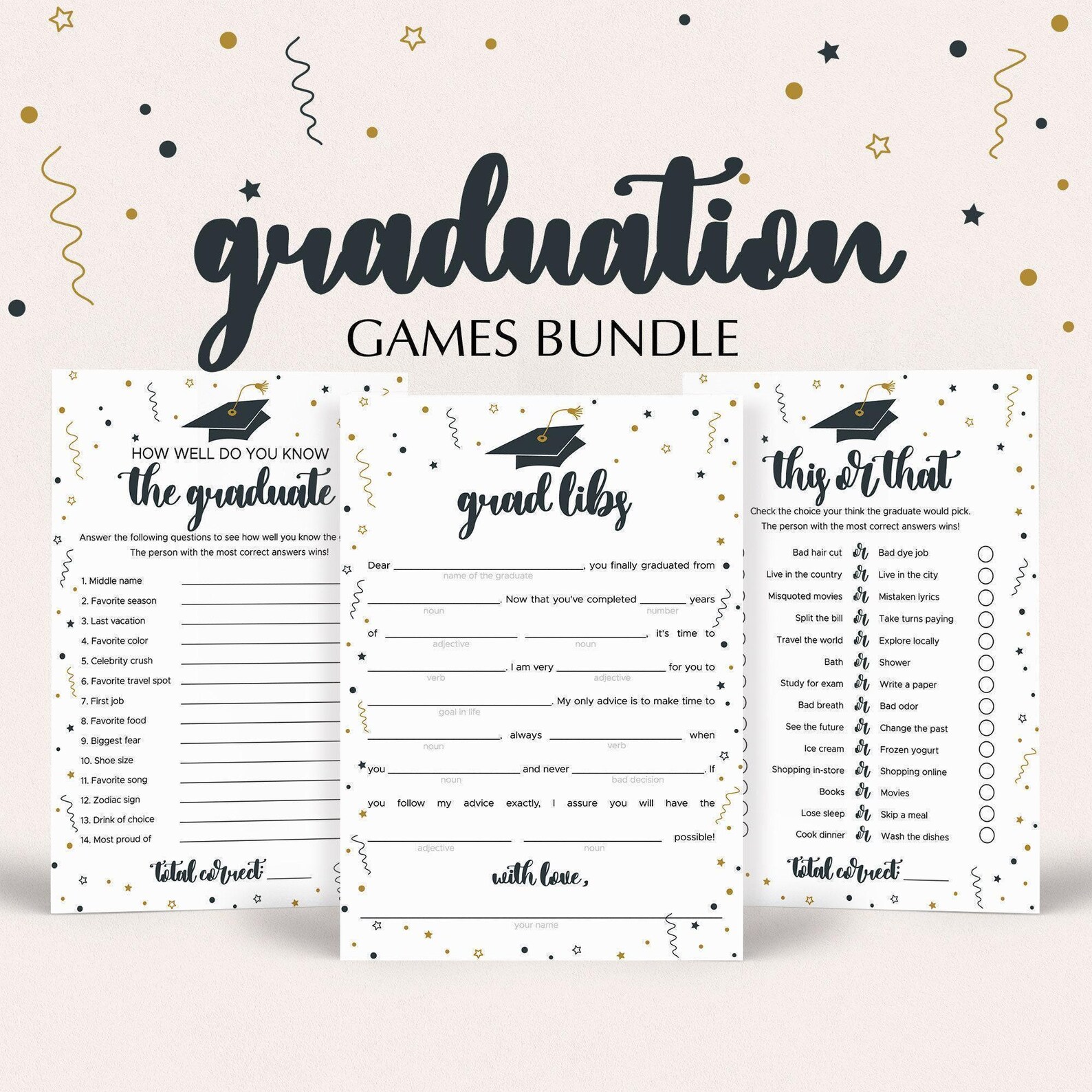 Graduation Party Games Bundle for Him and Her Editable Grad Activity ...