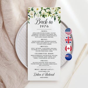 Decoraciones para fiestas de 50.º aniversario Tarjetas para la cena de 50.º aniversario Casados en 1976 Tarjetas de mesa Regalo de 50.º aniversario de bodas en 1976 WR1