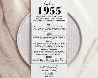 70th Birthday Party Decorations 70th Bday Place Cards 70th Born in 1955 Table Card 70th Party Birthday Gift for Her for Him Back in 1955 MV2