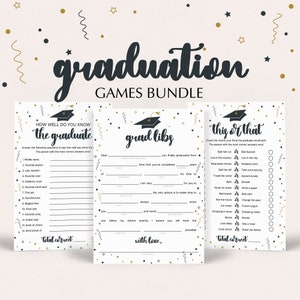 Paquete de juegos para fiestas de graduación para él y para ella Plantillas de tarjetas de actividades de graduación editables ¿Conoces el programa de graduación? Esto o aquello Mad Libs divertidos FG2