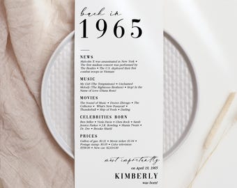 60 Jahre Geburtstag Party Dekoration 60 Jahre Tischkarten 60 Jahre Geburtstag Tischkarte 60 Jahre Geburtstagsgeschenk für Sie und Ihn Zurück in 1965