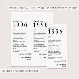 30.Geburtstags-Party-Dekoration 30.Geburtstags-Dinner-Karten 30.Geboren in 1996 Tischkarten 30.Party-Geburtstagsgeschenk für Sie und Ihn Zurück in 1996 dabei Bild 8