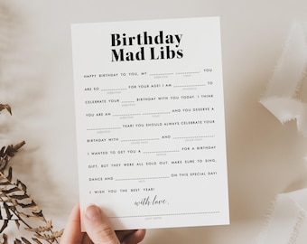 Birthday Mad Libs Printable Modern Birthday Party Games Gender Neutral Bday Bash Activities for Adults Teen Birthday Advice and Wishes MV2