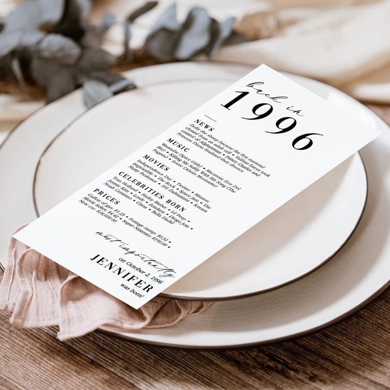 30.Geburtstags-Party-Dekoration 30.Geburtstags-Dinner-Karten 30.Geboren in 1996 Tischkarten 30.Party-Geburtstagsgeschenk für Sie und Ihn Zurück in 1996 dabei Bild 4