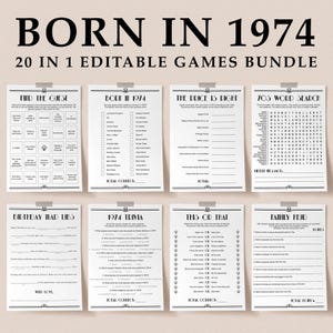 1974 Birthday Games Bundle | Editable Templates, Gatsby Theme Party, Roaring 20s Black and White Art Deco Turning 51st Birthday Him Her RG2