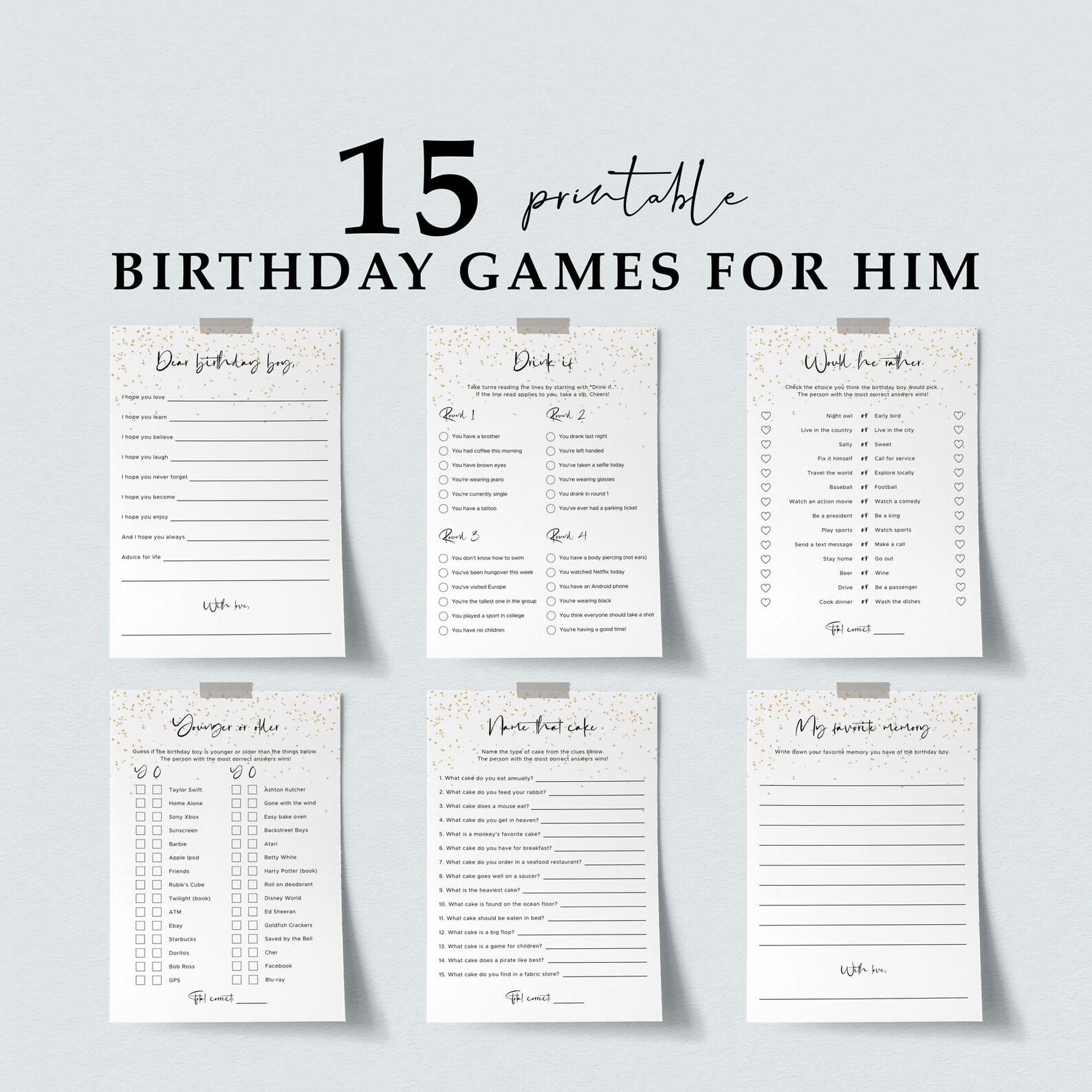 Birthday Games for Him Printable Adult Men Birthday Party Bundle for ...