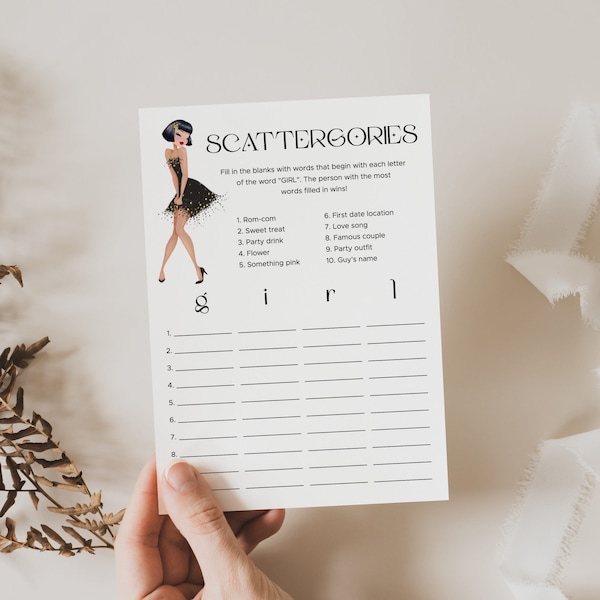 Ladies Night Scattergories Game Printable | Flapper Girl Bridal Shower Activity Roaring 20s Theme Bachelorette Party Idea Galentines Day SF1