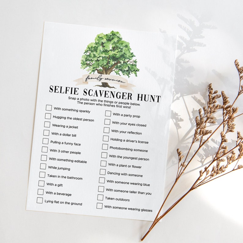 Selfie Scavenger Hunt Game Printable Family Reunion Activity Ideas for