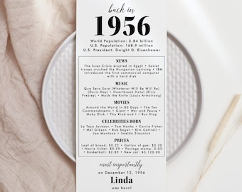 70th Birthday Party Decorations 70th Bday Place Cards 70th Born in 1956 Table Card 70th Party Birthday Gift for Her for Him Back in 1956 MV2
