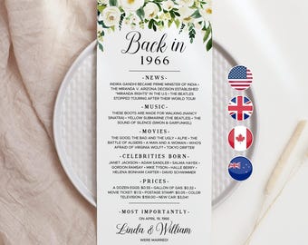 60th Anniversary Party Decorations 60th Anniversary Dinner Cards Married in 1966 Table Cards 60th Wedding Anniversary Gift Back in 1966 WR1