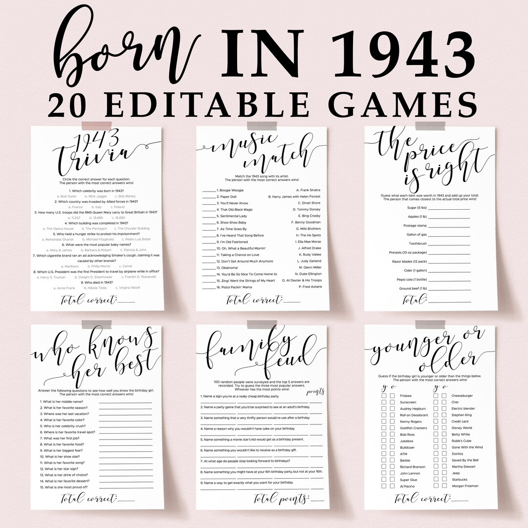 80th Birthday Games for Her Printable Birthday Party - Etsy