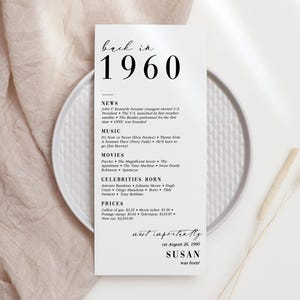 65th Birthday Party Decorations 65th Bday Place Cards 65th Born in 1960 Table Card 65th Party Birthday Gift for Her for Him Back in 1960 MV1