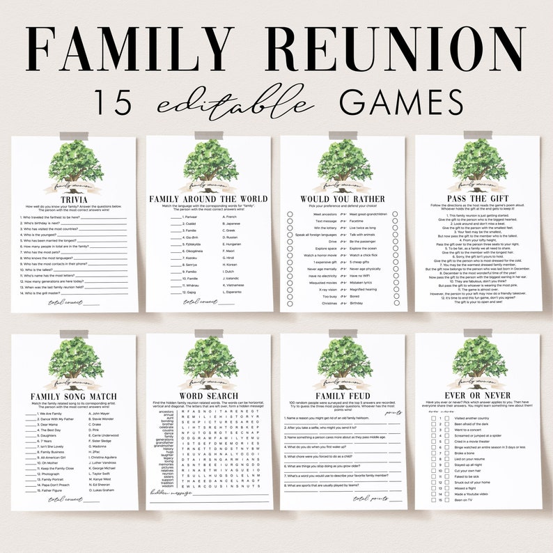 Family Reunion Games Bundle for All Ages Family Member Tree Etsy