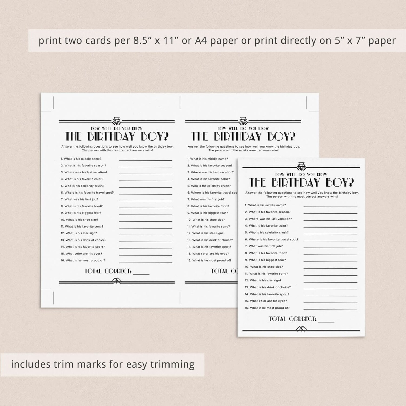 Gatsby Birthday Games Printable Art Deco Birthday Party Games for Him ...