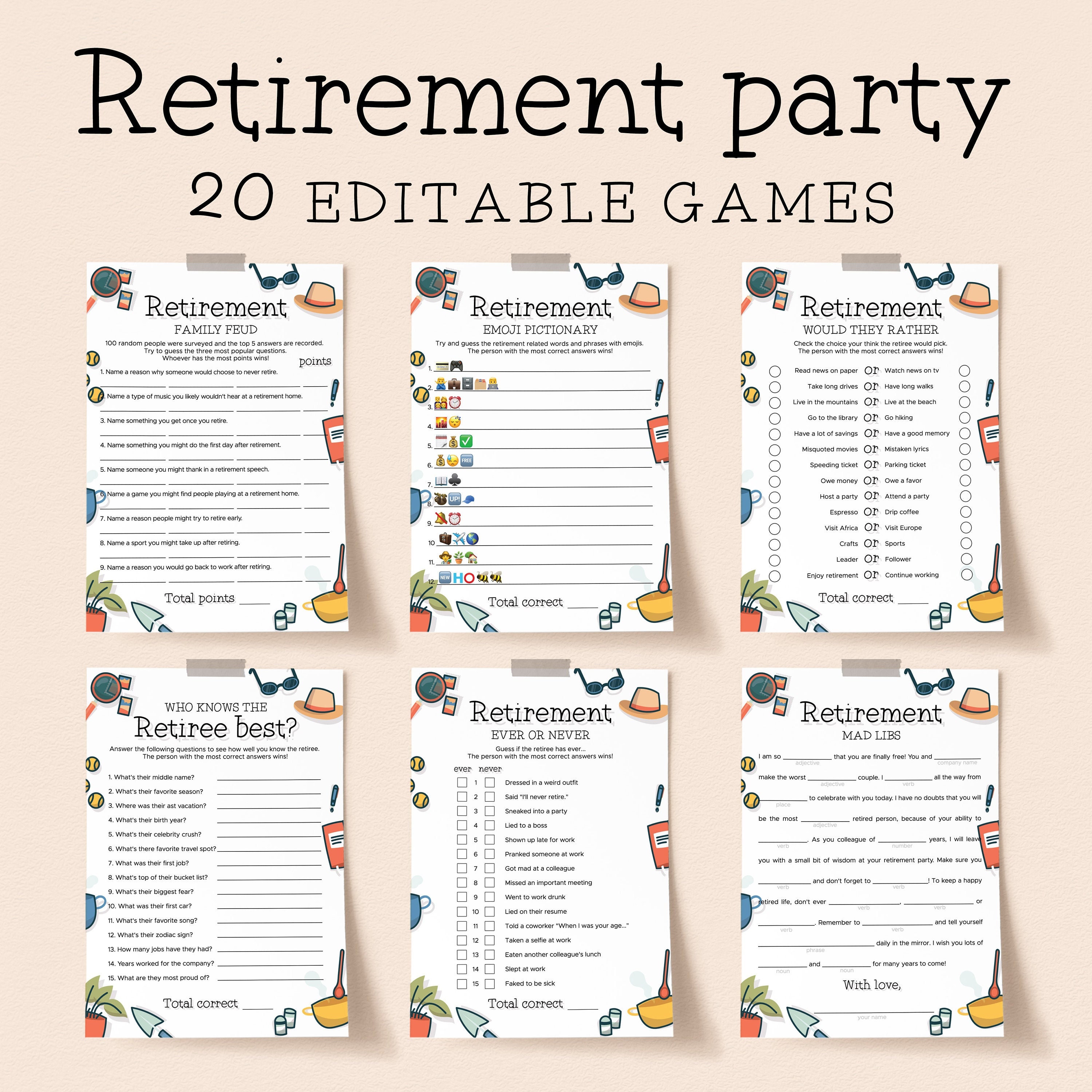 Retirement Games for Him and Her Printable Activities for the Retiree Fun  Office Party Ideas for Groups Co-worker Advice and Wishes PDF NH1 -   Canada