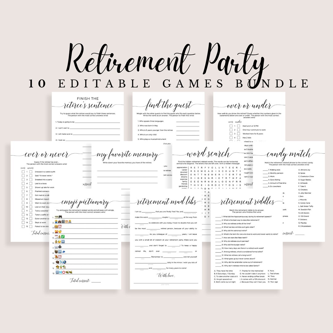 Retirement Party Games Printable Retirement Party Activities for ...