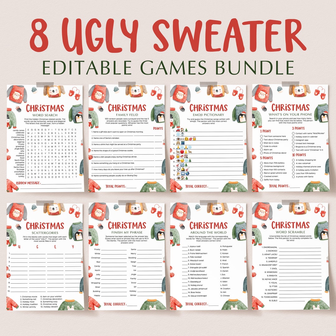 Ugly Sweater Games Bundle Printable Ugly Christmas Jumper Event for