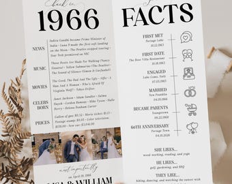 60th Anniversary Party Decorations 60th Anniversary Photo Cards Married in 1966 4x9 Menu Card 60th Wedding Anniversary Gift Back in 1966 EN1
