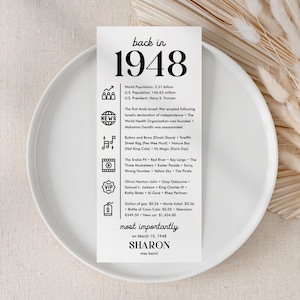 77th Birthday Party Decorations Back in 1948 Trivia Card Born in 1948 Birthday Table Card 1948 Fun Facts Mom's 77th Dad's Birthday Gift UC1