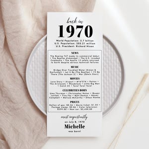 55th Birthday Party Decorations 55th Bday Dinner Cards 55th Born in 1970 Table Cards 55th Party Birthday Gift for Her Him Back in 1970 MV2