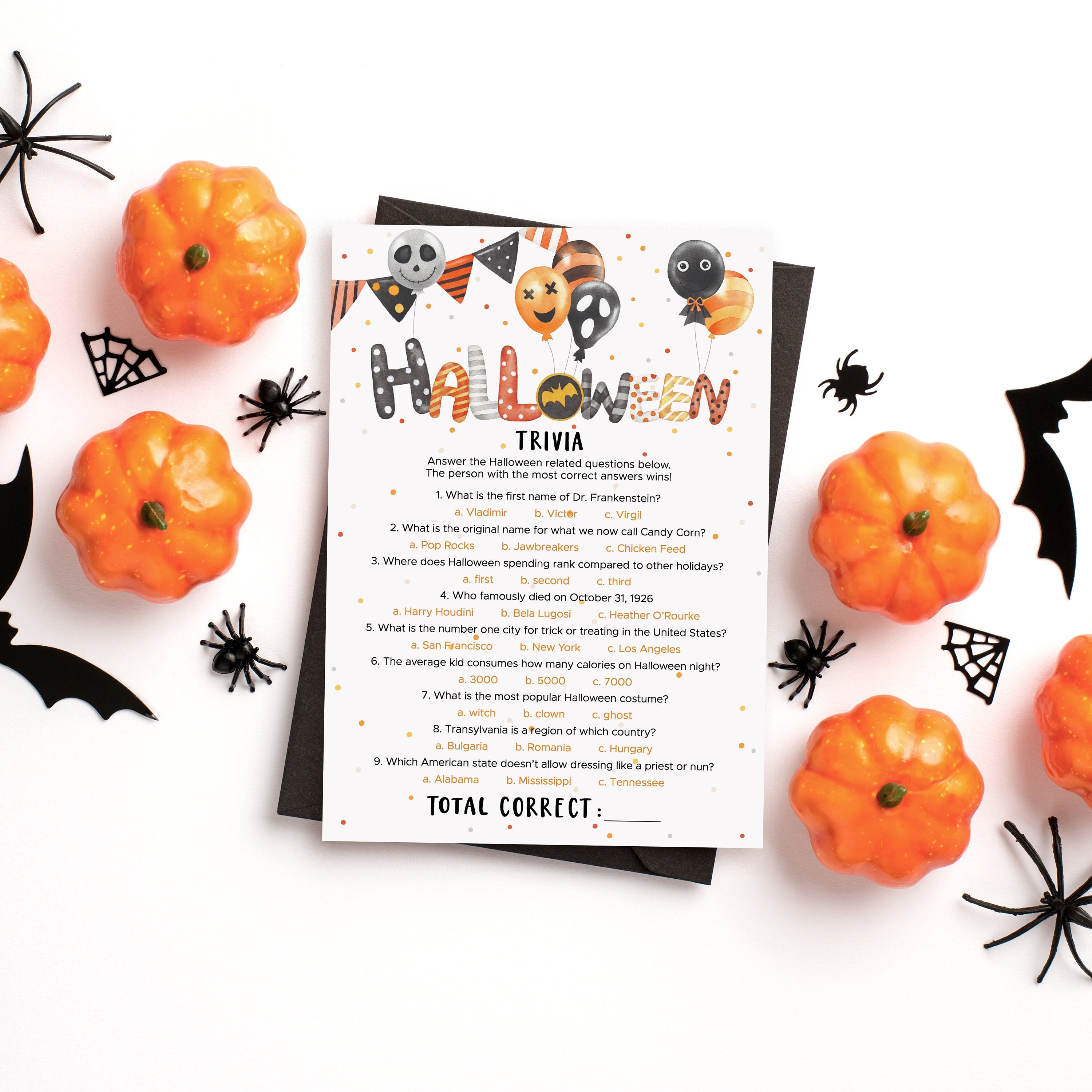 Halloween Trivia Printable Halloween Quiz Fun Facts About Halloween ...